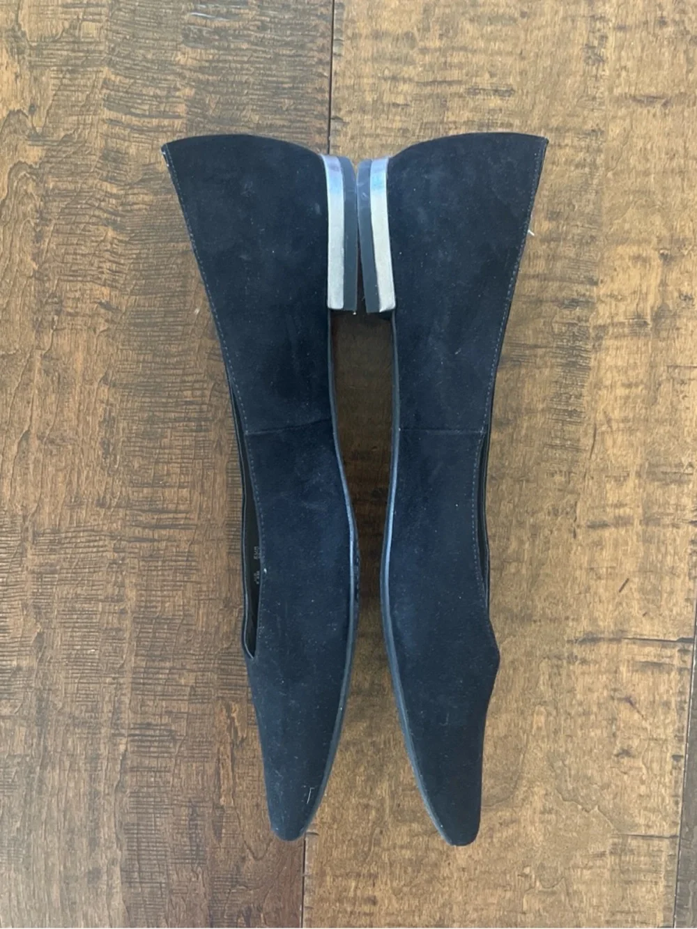 Circus by Sam Edelman black suede pointed toe flats with silver heels, sz 9.5 - Picture 4 of 5
